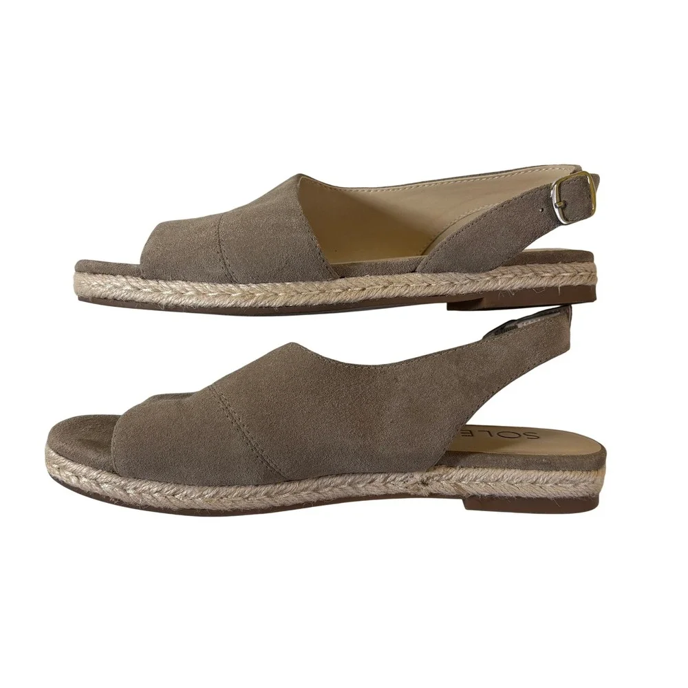 Sole Society Women Suede Espadrille Slingback Flat Sandal Size 7 Tan Summer Boho